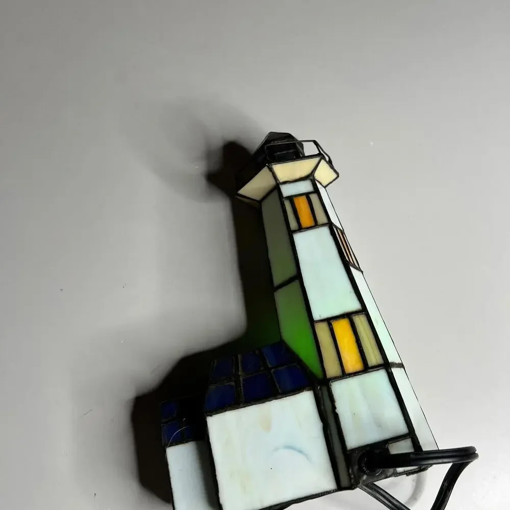 Vintage Stained Glass‎ Lighthouse Table Lamp Nautical Tiffany Style Night Light